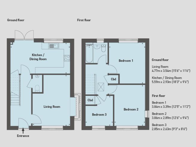 Floor plan, 3 bedroom house - artist's impression subject to change. 